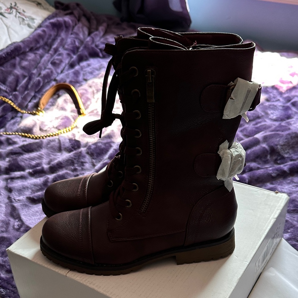 Dream Pairs Burgundy Combat Boots